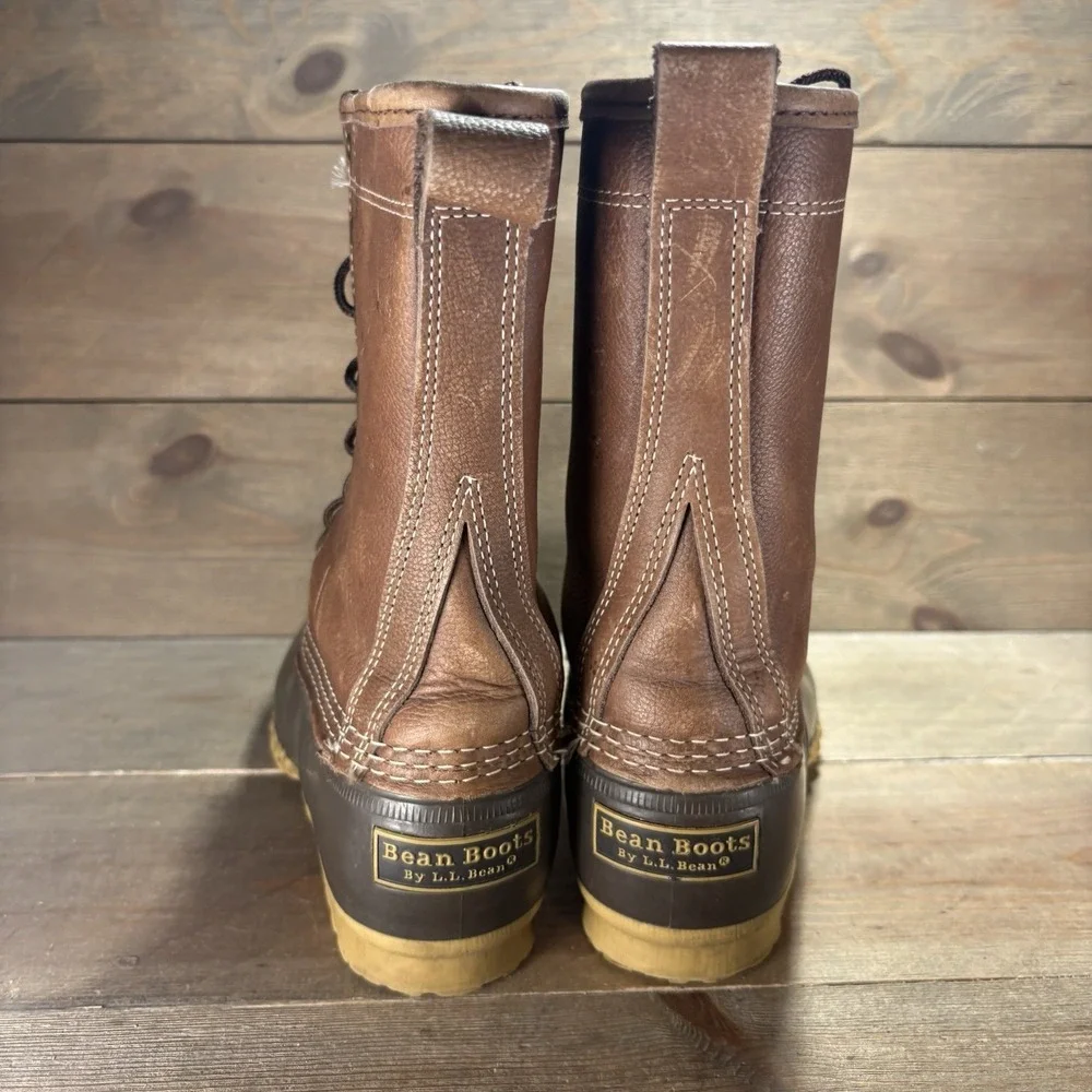 ll bean duck boots womens size 10 shoes brown leather shearling hunting rain